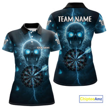 Load image into Gallery viewer, Custom Blue Skull Butterflies Lightning Dartboard Women Darts Polo Shirt, Dart Jerseys NYN1842