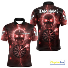 Load image into Gallery viewer, Custom Red Skull Butterflies Lightning Dartboard Men Darts Polo Shirt, Dart Jerseys NYN1843