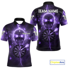 Load image into Gallery viewer, Custom Purple Skull Butterflies Lightning Dartboard Men Darts Polo Shirt, Dart Jerseys NYN1844