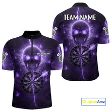 Load image into Gallery viewer, Custom Purple Skull Butterflies Lightning Dartboard Men Darts Quarter-Zip Shirt, Dart Jerseys NYN1844