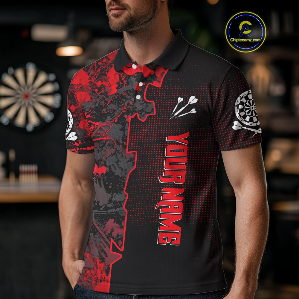 Custom Black And Red Grunge Dartboard Dart Shirts For Men Outfits Dart Team Jerseys NYN0066
