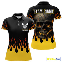 Load image into Gallery viewer, Custom Yellow Fire Flame Cracked Skull Dart Polo &amp; 1/4 Zip Shirts For Women Dart Team Jerseys NYN0068
