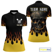 Load image into Gallery viewer, Custom Yellow Fire Flame Cracked Skull Dart Polo &amp; 1/4 Zip Shirts For Women Dart Team Jerseys NYN0068