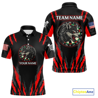 Custom Black-Red Wolf Dartboard Dart Shirts For Men US Flag Dart Team Jerseys NYN0073