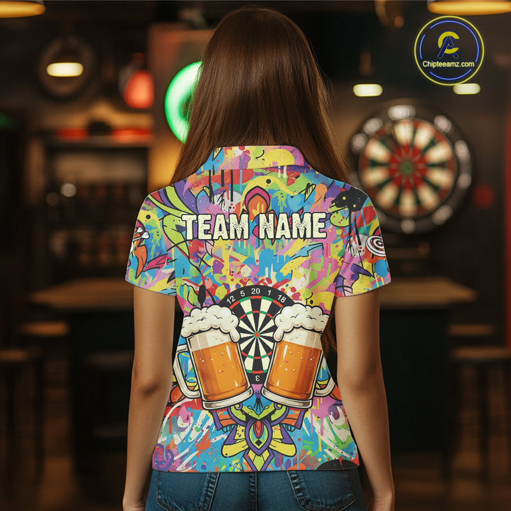 Funny Beers & Dartboard Graffiti Custom Darts Polo Shirt For Women Colorful Dart Jerseys NYN1863