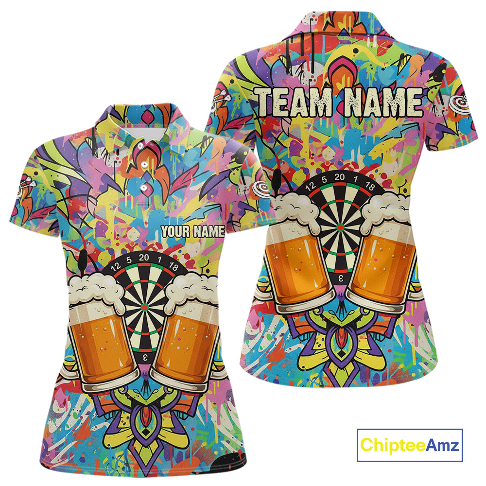 Funny Beers & Dartboard Graffiti Custom Darts Polo Shirt For Women Colorful Dart Jerseys NYN1863