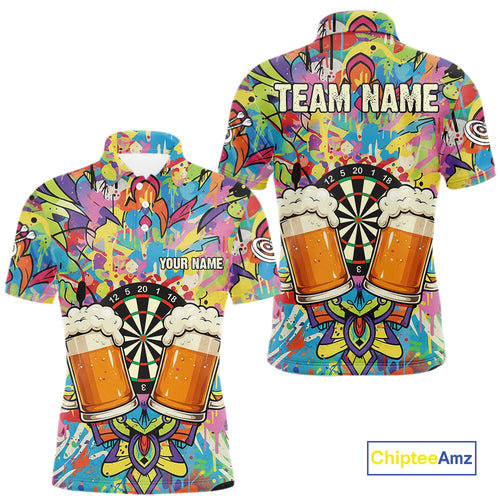 Funny Beers & Dartboard Graffiti Custom Darts Polo Shirt For Men Colorful Dart Jerseys NYN1863
