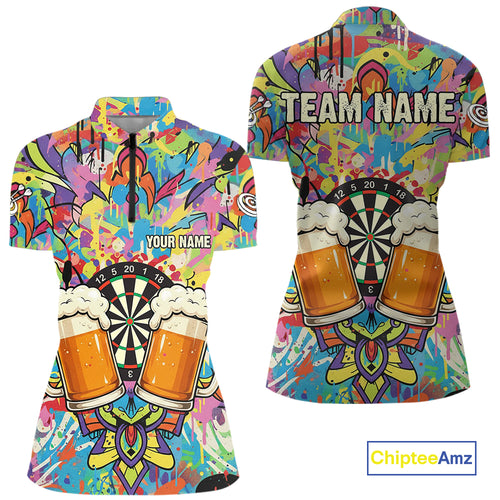 Funny Beers & Dartboard Graffiti Custom Darts Quarter-Zip Shirt For Women Colorful Dart Jerseys NYN1863