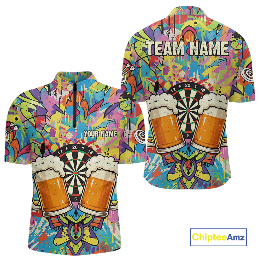 Funny Beers & Dartboard Graffiti Custom Darts Quarter-Zip Shirt For Men Colorful Dart Jerseys NYN1863