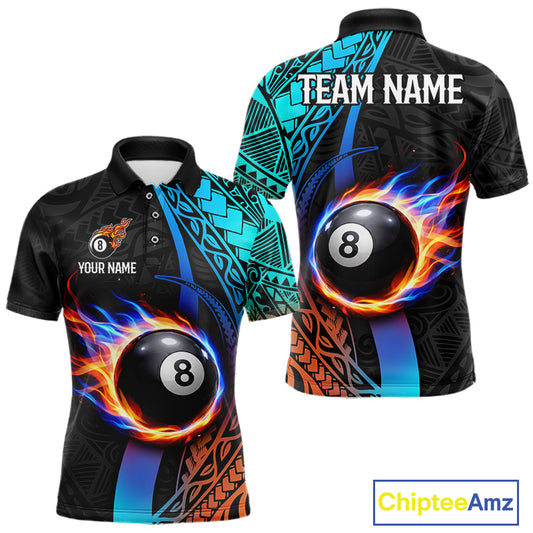 Blue And Red Flaming 8 Ball Billiard Shirt For Men Custom Tribal Pool Polo & 1/4-Zip Team Jersey NYN2987