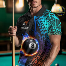 Load image into Gallery viewer, Blue And Red Flaming 8 Ball Billiard Shirt For Men Custom Tribal Pool Polo &amp; 1/4-Zip Team Jersey NYN2987