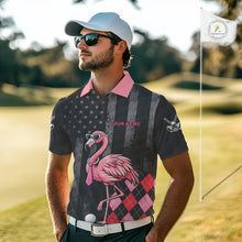 Load image into Gallery viewer, Custom Black Patriotic Golf Polo Shirts For Men, Funny Flamingo Best Golf Clothing Shirts NYN2995