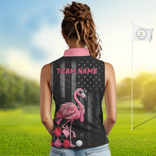 Load image into Gallery viewer, Custom Black Patriotic Golf Sleeveless Polo Shirts For Women, Funny Flamingo Best Golf Clothing Shirts NYN2995