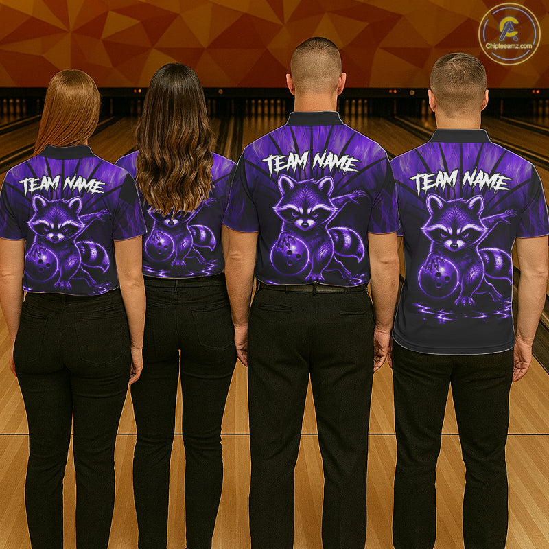 Purple Flames Custom Funny Raccoon Mens Bowling Shirts Bowling Team Shirt For Bowlers NYN3410
