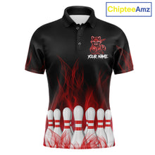 Load image into Gallery viewer, Red Flames Funny Raccoon Bowling Shirt For Men Custom Bowling Team Jersey For Bowlers