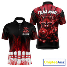 Load image into Gallery viewer, Red Flames Funny Raccoon Bowling Shirt For Men Custom Bowling Team Jersey For Bowlers