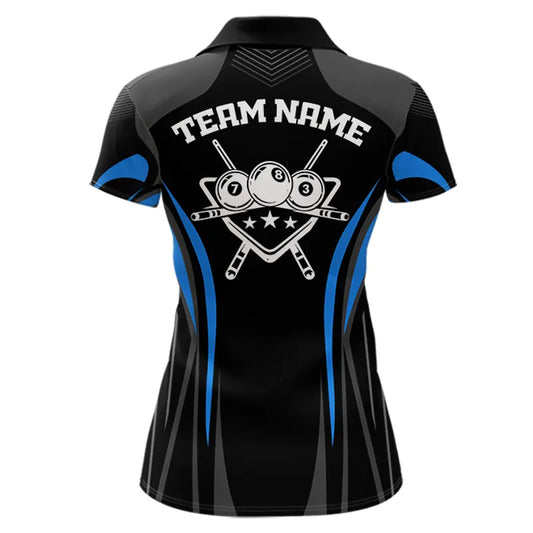 Black And Blue 8 Ball Pool Women Billiard Polo & 1/4-Zip Shirt Custom Pool Team Billiard Shirts NYN2401