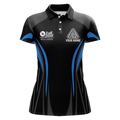 Black And Blue 8 Ball Pool Women Billiard Polo & 1/4-Zip Shirt Custom Pool Team Billiard Shirts NYN2401
