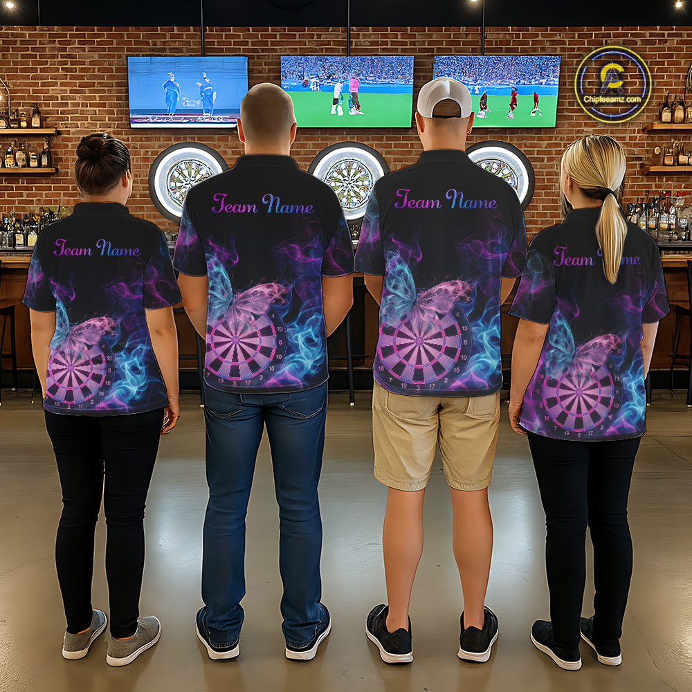 Smoke Butterfly Dartboard Men Dart Polo & 1/4-Zip Shirt Custom Blue Pink Dart Jersey For Darters NYN3001