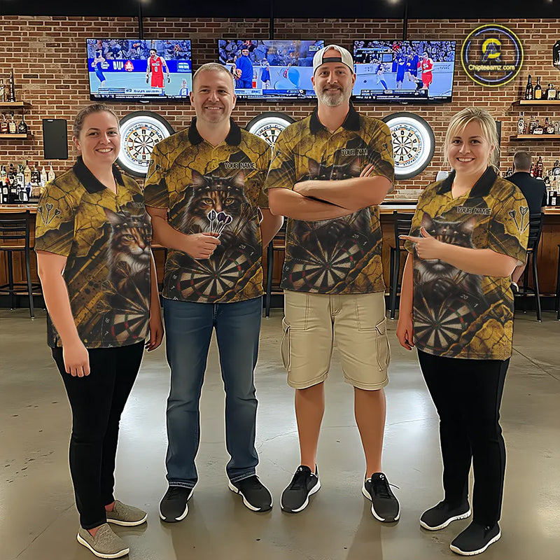 Funny Cat Cracked Darts Shirt For Men Custom Yellow Grunge Darts Team Jersey, Darts Gifts NYN3006