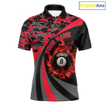Load image into Gallery viewer, Black Red Camo Flame 8 Ball 9 Ball Pool Shirt For Men Custom Billiard Team Jersey