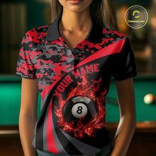 Load image into Gallery viewer, Flame 8 Ball &amp; 9 Ball Billiard Pool Shirt For Women Custom Black And Red Camo Billiard Team Attire NYN3430