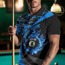 Load image into Gallery viewer, Flame 8 Ball &amp; 9 Ball Billiard Pool Shirt For Men Custom Black And Blue Camo Billiard Team Attire NYN3431
