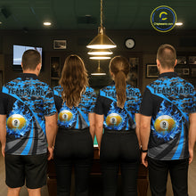Load image into Gallery viewer, Flame 8 Ball &amp; 9 Ball Billiard Pool Shirt For Men Custom Black And Blue Camo Billiard Team Attire NYN3431