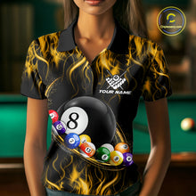 Load image into Gallery viewer, Fire Flame 8 Ball Billiard Pool Shirt For Women Custom Yellow Light Billiard Ball Team Jersey NYN3432