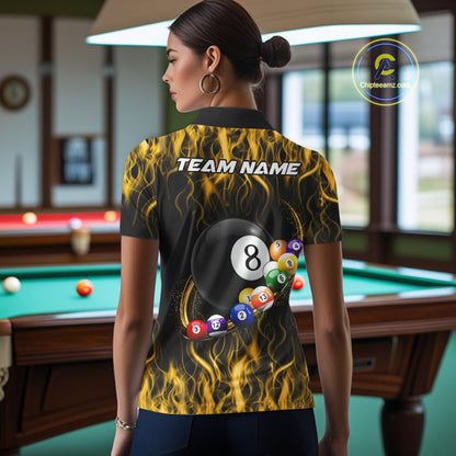 Fire Flame 8 Ball Billiard Pool Shirt For Women Custom Yellow Light Billiard Ball Team Jersey NYN3432