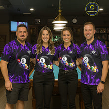 Load image into Gallery viewer, Fire Flame 8 Ball Billiard Pool Shirt For Men Custom Purple Light Billiard Ball Team Jersey NYN3433