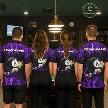 Load image into Gallery viewer, Fire Flame 8 Ball Billiard Pool Shirt For Men Custom Purple Light Billiard Ball Team Jersey NYN3433