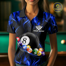 Load image into Gallery viewer, Fire Flame 8 Ball Billiard Pool Shirt For Women Custom Blue Light Billiard Ball Team Jersey NYN3434