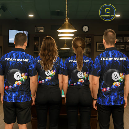 Fire Flame 8 Ball Billiard Pool Shirt For Men Custom Blue Light Billiard Ball Team Jersey NYN3434