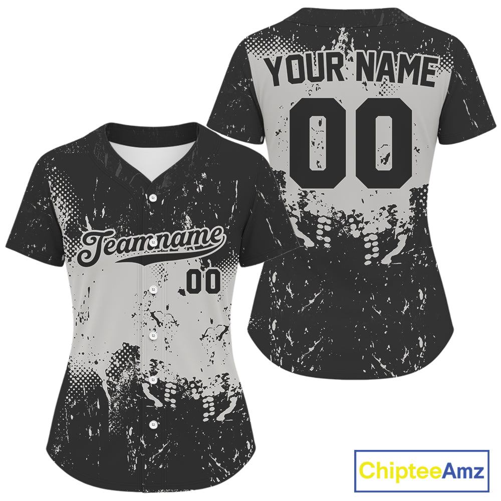 Custom Black White Grunge Baseball Ball Shirt For Women Baseball Team Jerseys NYN1592