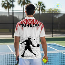 Load image into Gallery viewer, Custom White And Red Grunge Pickleball Paddle League Jerseys Men Pickleball Team Shirts NYN2140
