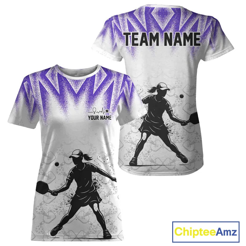Custom White And Purple Grunge Pickleball Paddle League Jerseys Women Pickleball Team Shirts NYN2141