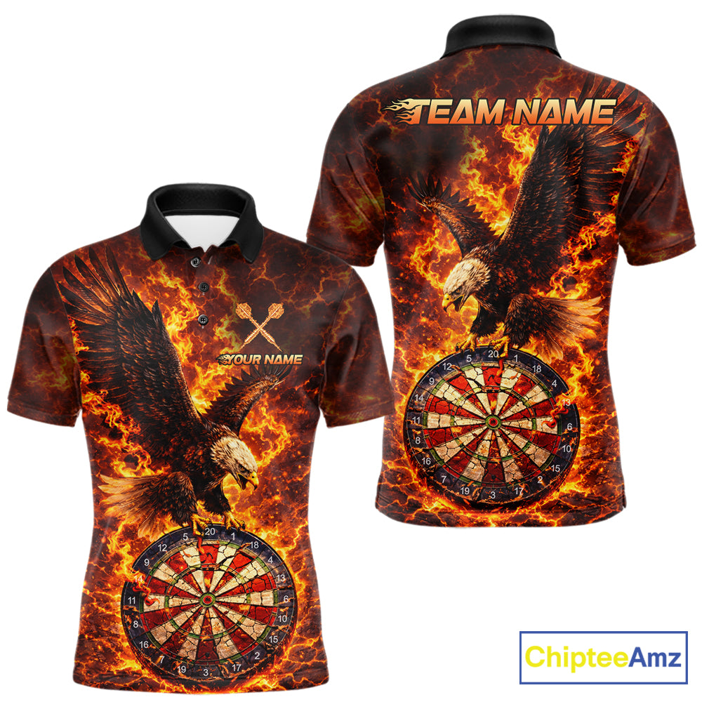 Fire Flame Eagle Red-Blue Cracked Dartboard Men Darts Polo Shirt Custom Dart League Shirts NYN2644
