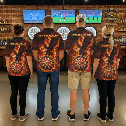 Fire Flame Eagle Red-Blue Cracked Dartboard Men Darts Polo Shirt Custom Dart League Shirts NYN2644