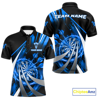 Custom Blue Flaming Dartboard & Arrow Men Darts Polo & 1/4-Zip Shirts Dart Team Jerseys NYN2799