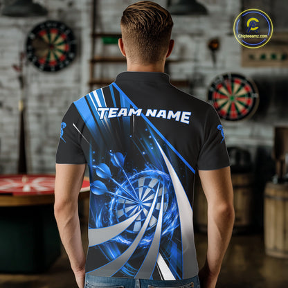 Custom Blue Flaming Dartboard & Arrow Men Darts Polo & 1/4-Zip Shirts Dart Team Jerseys NYN2799