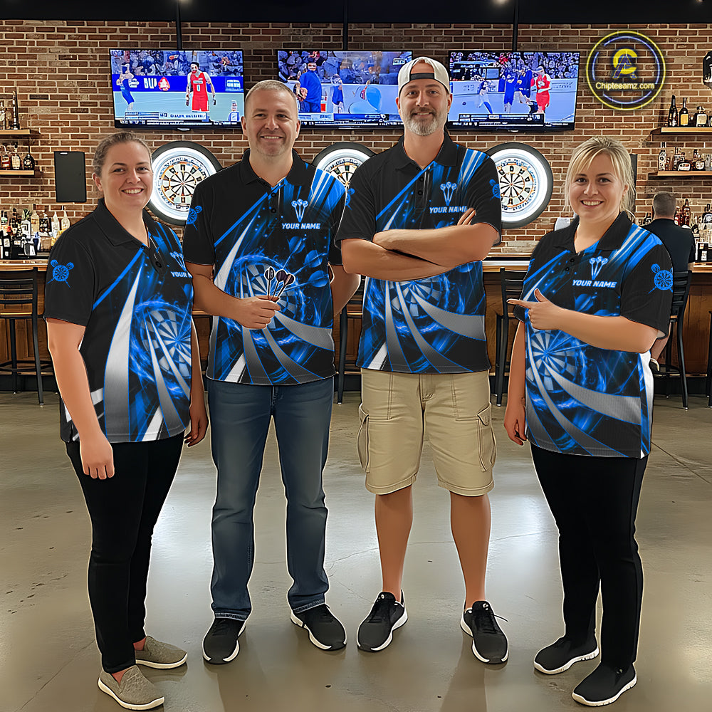 Custom Blue Flaming Dartboard & Arrow Women Darts Polo & 1/4-Zip Shirts Dart Team Jerseys NYN2799