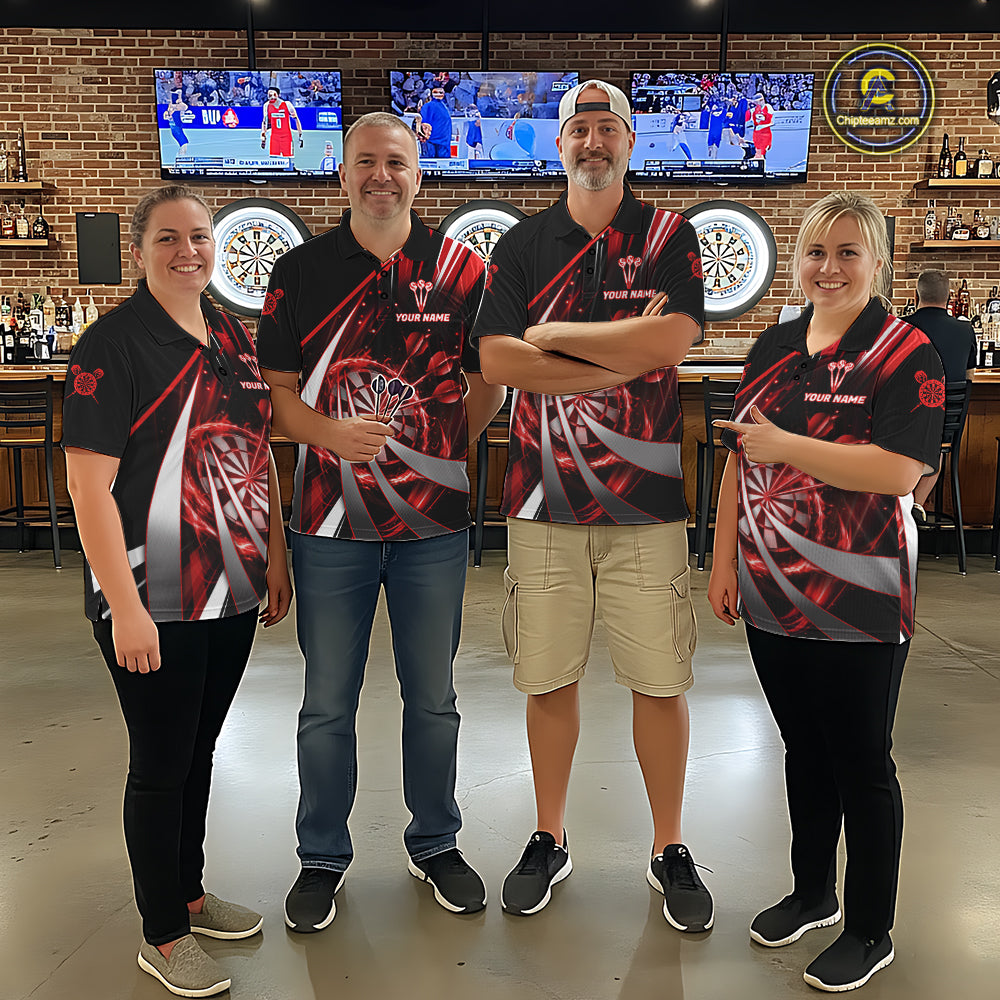 Custom Red Flaming Dartboard & Arrow Men Darts Polo & 1/4-Zip Shirts Dart Team Jerseys NYN2800