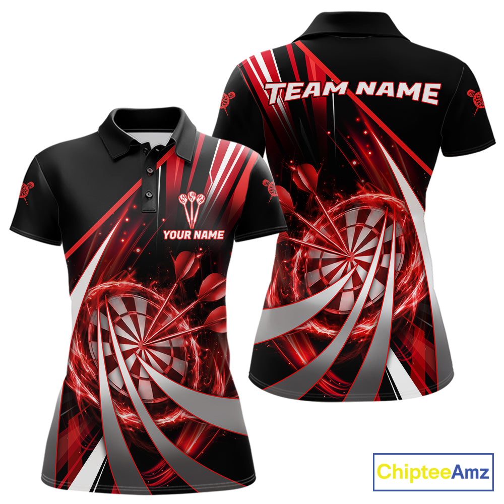 Custom Red Flaming Dartboard & Arrow Women Darts Polo & 1/4-Zip Shirts Dart Team Jerseys NYN2800