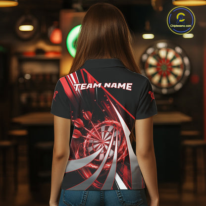 Custom Red Flaming Dartboard & Arrow Women Darts Polo & 1/4-Zip Shirts Dart Team Jerseys NYN2800