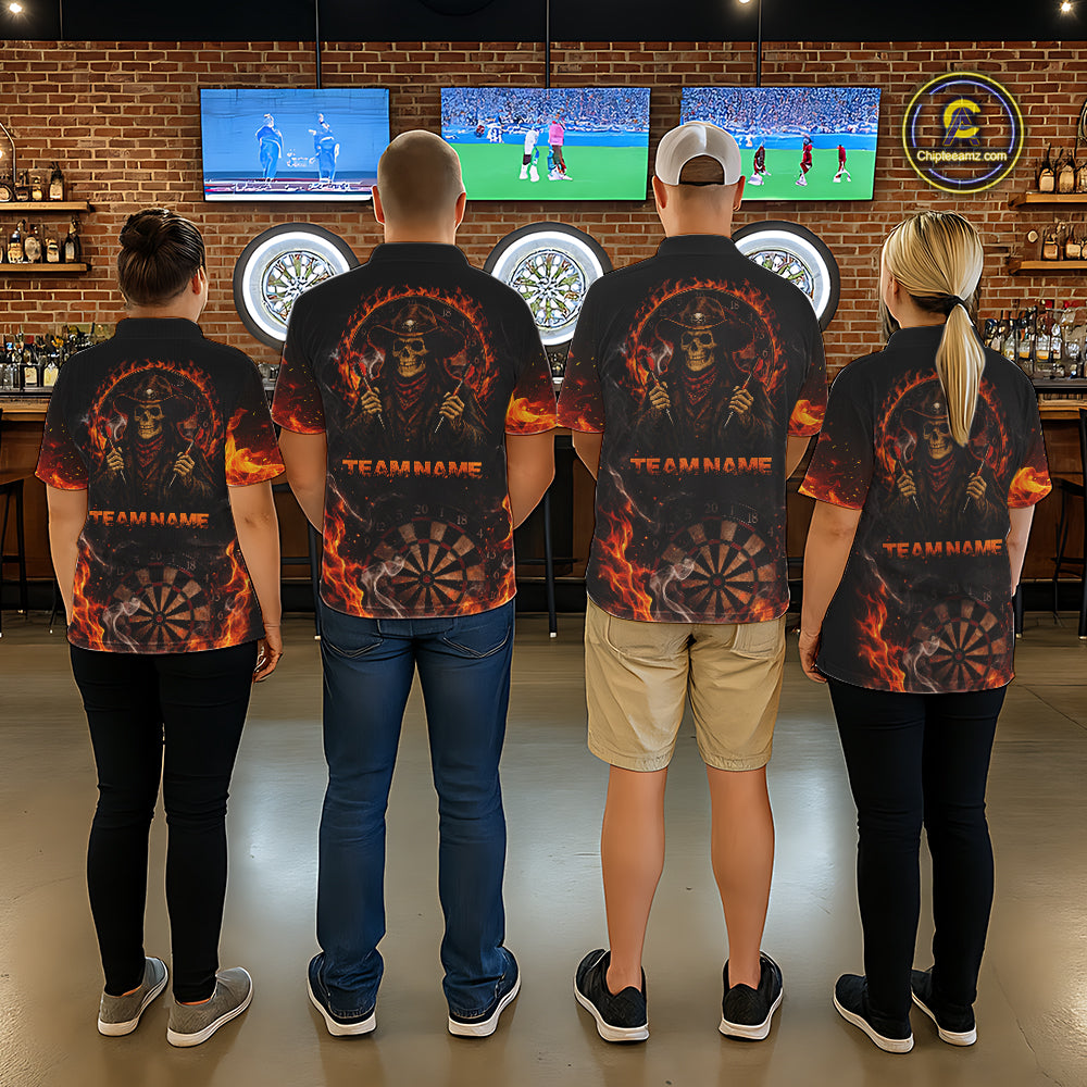 Personalized Grim Reaper Red Flames Smoke Dartboard Darts Shirts For Men Dart Team Jerseys NYN2803