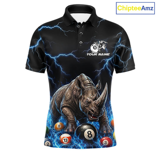 Funny rhino billiard 8 ball pool shirt for men custom thunder lightning billiard jersey blue