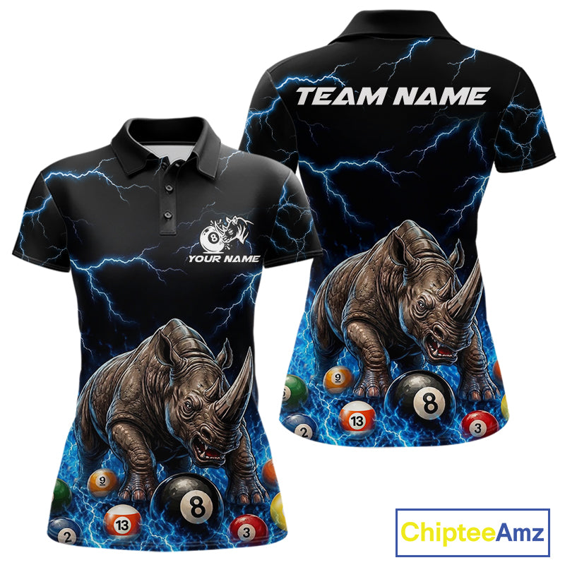 Funny rhino billiard 8 ball pool shirt for women custom thunder lightning billiard jersey blue
