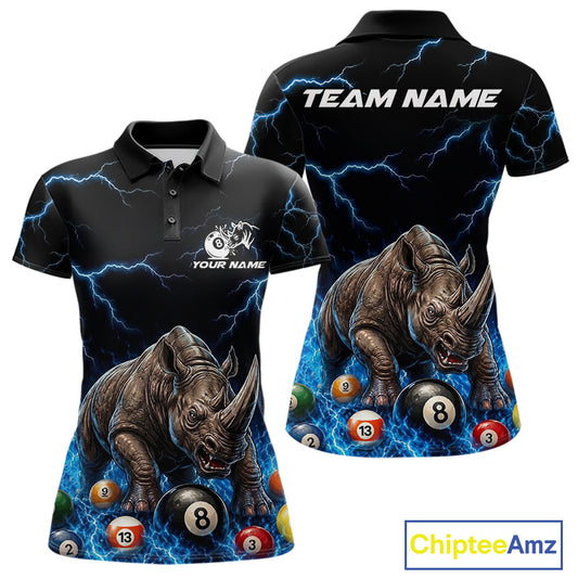 Funny rhino billiard 8 ball pool shirt for women custom thunder lightning billiard jersey blue