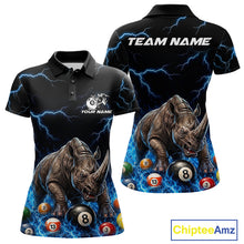 Load image into Gallery viewer, Funny rhino billiard 8 ball pool shirt for women custom thunder lightning billiard jersey blue